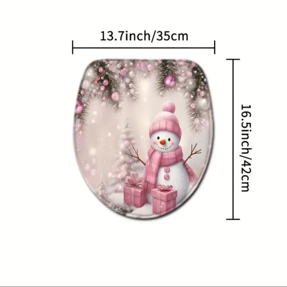 4pc Pink Snowman Shower Curtain & Bathroom Rugs Set |Christmas Holiday Decor NEW - Picture 4 of 11